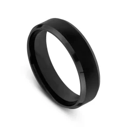 Black Titanium Bevelled Edge Mens Ring