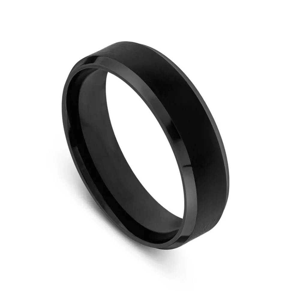 Black Titanium Bevelled Edge Mens Ring