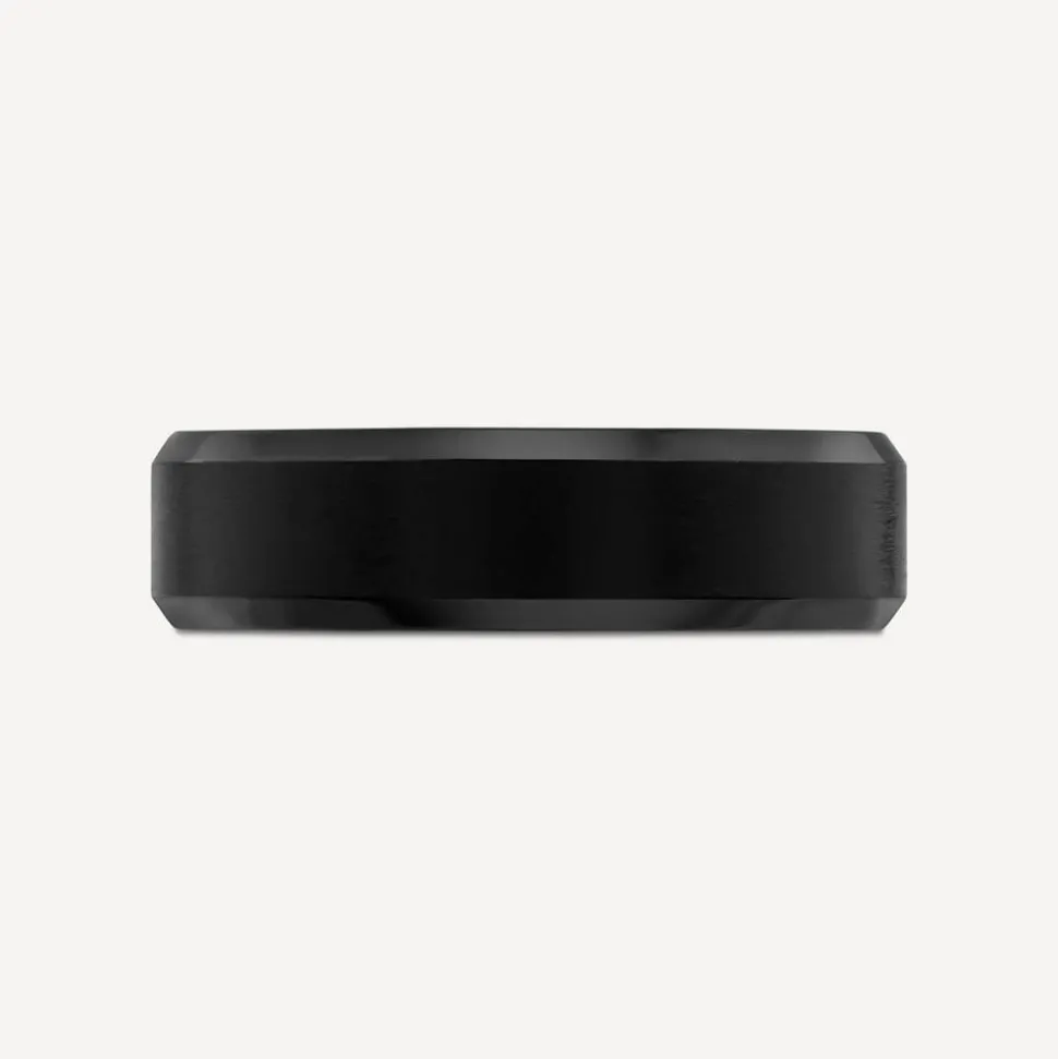 Black Titanium Bevelled Edge Mens Ring