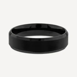 Black Titanium Bevelled Edge Mens Ring