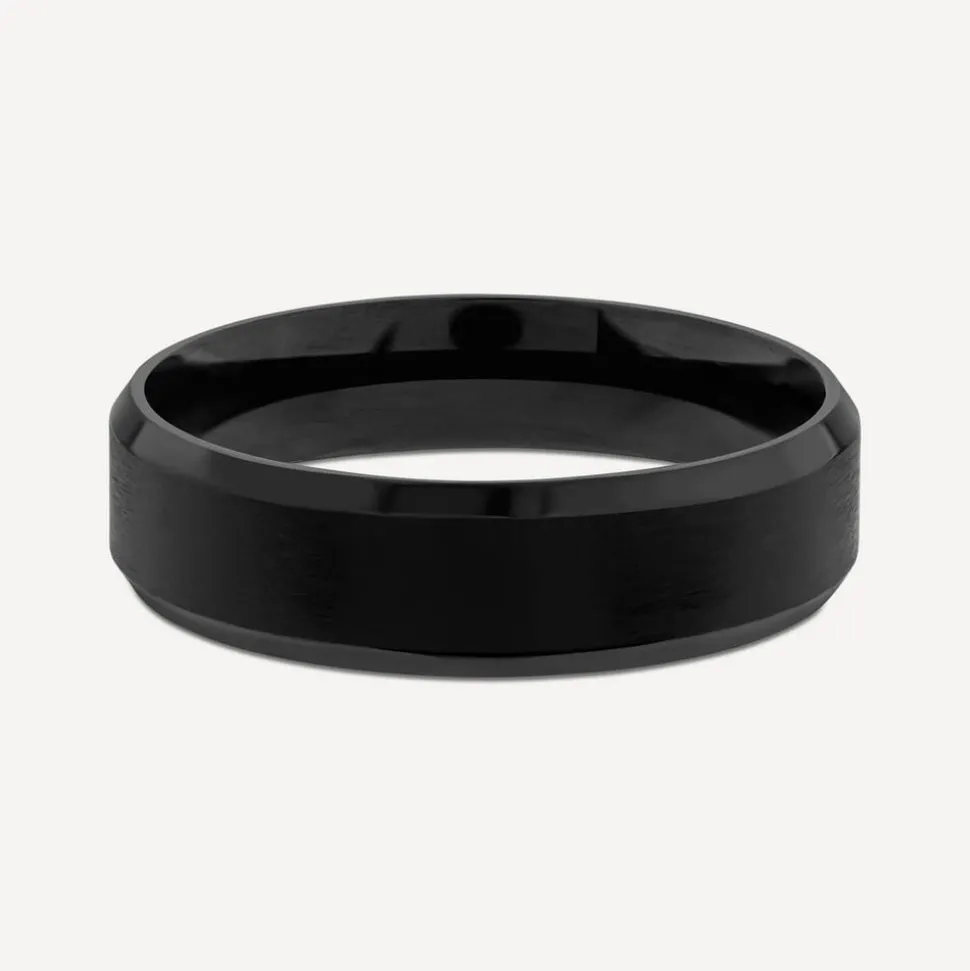 Black Titanium Bevelled Edge Mens Ring