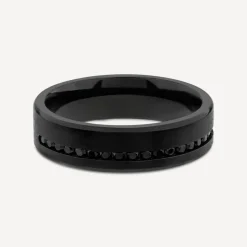 Black Titanium Black Cubic Zirconia Line Mens Ring