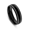 Black Titanium Silver Coloured Double Line Mens Ring