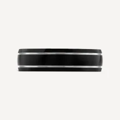 Black Titanium Silver Coloured Double Line Mens Ring