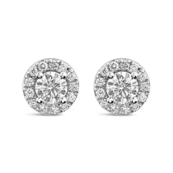 Born 9ct White Gold Lab Grown 0.82ct Diamond Halo Stud Earrings