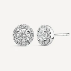 Born 9ct White Gold Lab Grown 1.06ct Diamond Halo Stud Earrings