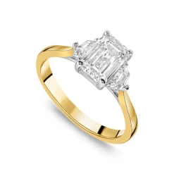 Born 18ct Yellow Gold 1.78ct Lab Grown Emerald Centre & Cadillac Shaped Sides Diamond Ring