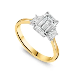 Born 18ct Yellow Gold 1.86ct Lab Grown Emerald Centre & Trapezoid Shaped Sides Diamond Ring