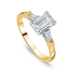 Born 18ct Yellow Gold 1.38ct Lab Grown Emerald Cut & Baguette Diamond Sides Ring