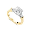 Born 18ct Yellow Gold 1.98ct Lab Grown Round Solitaire & Baguette Diamond Sides Ring