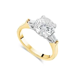 Born 18ct Yellow Gold 1.98ct Lab Grown Round Solitaire & Baguette Diamond Sides Ring