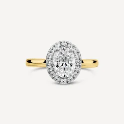 Born 18ct Yellow Gold 1.20ct Lab Grown Oval Halo Diamond Ring