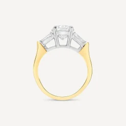 Born 18ct Yellow Gold 1.98ct Lab Grown Round Solitaire & Baguette Diamond Sides Ring