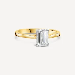 Born 18ct Yellow Gold 1ct Lab Grown Emerald Cut Diamond Ring