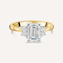 Born 18ct Yellow Gold 1.86ct Lab Grown Emerald Centre & Trapezoid Shaped Sides Diamond Ring