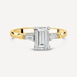 Born 18ct Yellow Gold 1.38ct Lab Grown Emerald Cut & Baguette Diamond Sides Ring