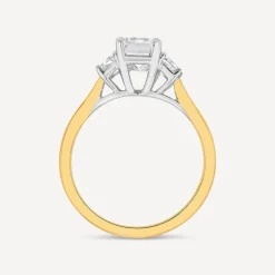 Born 18ct Yellow Gold 1.86ct Lab Grown Emerald Centre & Trapezoid Shaped Sides Diamond Ring