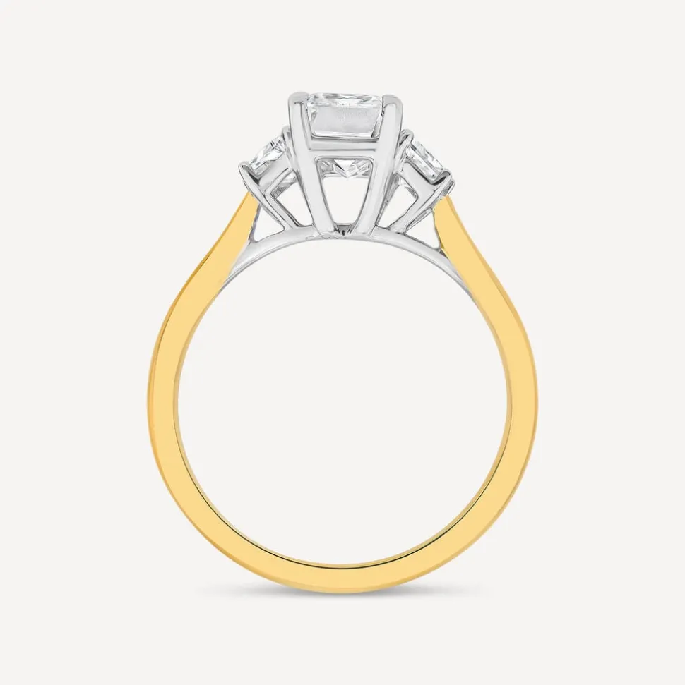 Born 18ct Yellow Gold 1.86ct Lab Grown Emerald Centre & Trapezoid Shaped Sides Diamond Ring