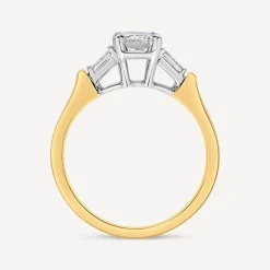Born 18ct Yellow Gold 1.38ct Lab Grown Emerald Cut & Baguette Diamond Sides Ring