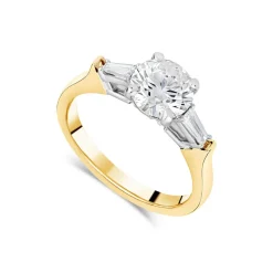 Born 18ct Yellow Gold 1.38ct Round Solitaire & Baguette Diamond Sides Ring