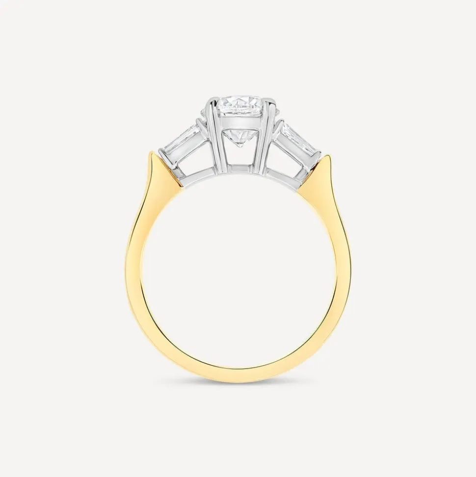 Born 18ct Yellow Gold 1.38ct Round Solitaire & Baguette Diamond Sides Ring