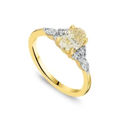 Born 18ct Yellow Gold 1.33ct Yellow Oval Centre & Round/Marquise Lab Grown Diamond Sides Ring