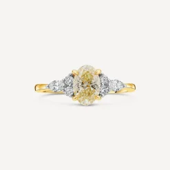 Born 18ct Yellow Gold 1.33ct Yellow Oval Centre & Round/Marquise Lab Grown Diamond Sides Ring