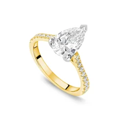 Born 18ct Yellow Gold Lab Grown 1.70ct Pear Solitaire & Diamond Sides Ring