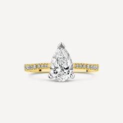 Born 18ct Yellow Gold Lab Grown 1.70ct Pear Solitaire & Diamond Sides Ring