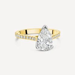 Born 18ct Yellow Gold Lab Grown 1.70ct Pear Solitaire & Diamond Sides Ring