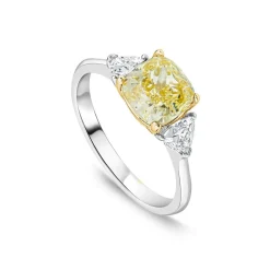 Born Platinum & 18ct YG Head 2.50ct Yellow Cushion Centre Trilogy Lab Grown Diamond Sides Ring