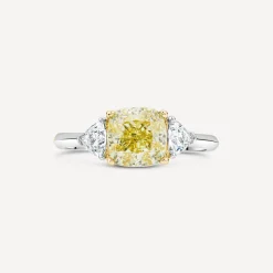 Born Platinum & 18ct YG Head 2.50ct Yellow Cushion Centre Trilogy Lab Grown Diamond Sides Ring