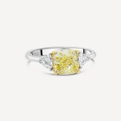 Born Platinum & 18ct YG Head 2.50ct Yellow Cushion Centre Trilogy Lab Grown Diamond Sides Ring