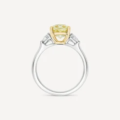 Born Platinum & 18ct YG Head 2.50ct Yellow Cushion Centre Trilogy Lab Grown Diamond Sides Ring