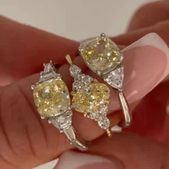 Born Platinum & 18ct YG Head 2.50ct Yellow Cushion Centre Trilogy Lab Grown Diamond Sides Ring