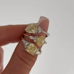 Born Platinum & 18ct YG Head 2.50ct Yellow Cushion Centre Trilogy Lab Grown Diamond Sides Ring
