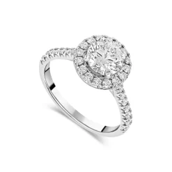 Born Platinum 1.40ct lab Grown Round Halo & Diamond Sides Ring