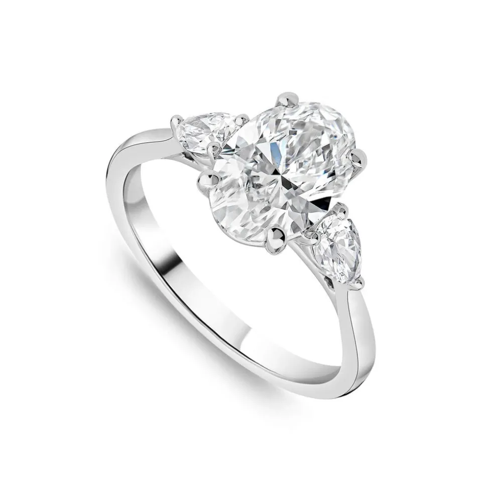 Born Platinum 2.40ct Lab Grown Oval Centre & Pear Sides Diamond Ring