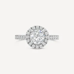 Born Platinum 1.40ct lab Grown Round Halo & Diamond Sides Ring
