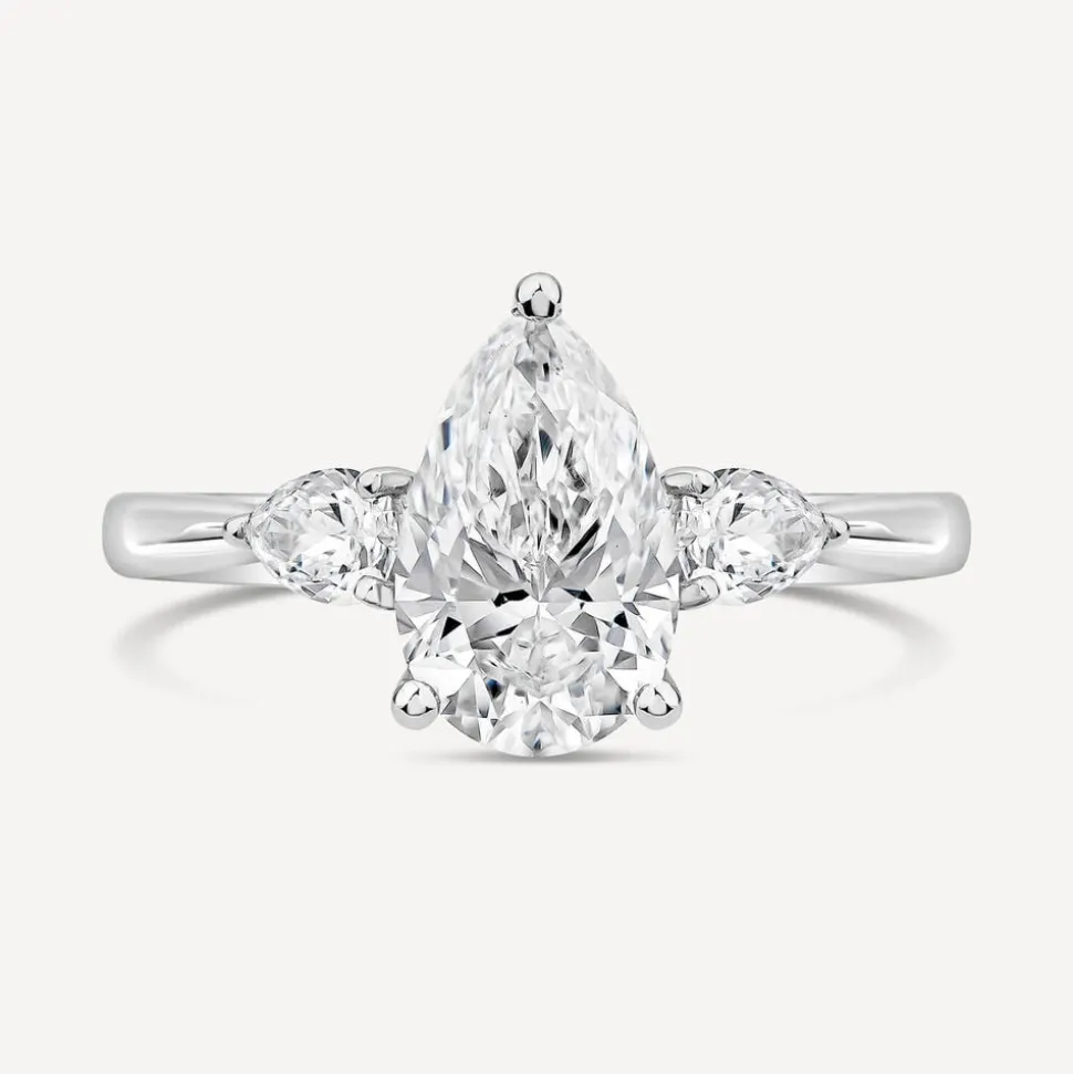 Born Platinum 1.80ct Lab Grown Pear Centre & Sides Diamond Ring