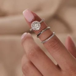 Born Platinum 1.40ct lab Grown Round Halo & Diamond Sides Ring