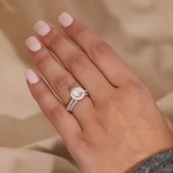 Born Platinum 1.40ct lab Grown Round Halo & Diamond Sides Ring