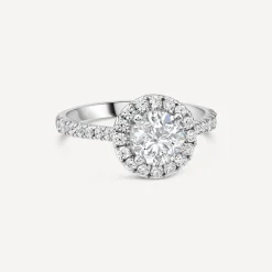 Born Platinum 1.40ct lab Grown Round Halo & Diamond Sides Ring