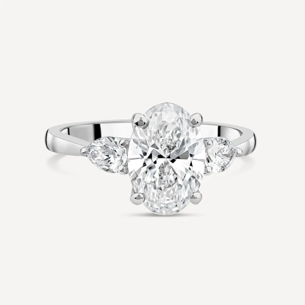 Born Platinum 2.40ct Lab Grown Oval Centre & Pear Sides Diamond Ring