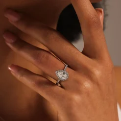 Born Platinum 1.40ct Lab Grown Pear Halo & Diamond Sides Ring