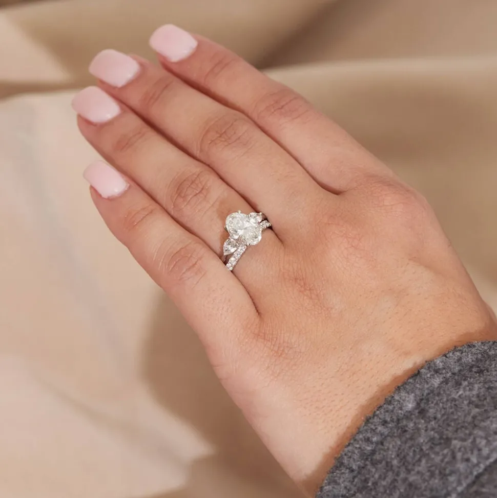 Born Platinum 2.40ct Lab Grown Oval Centre & Pear Sides Diamond Ring