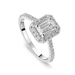 Born Platinum Lab Grown 1.40ct Emerald Cut Diamond Halo & Sides Ring