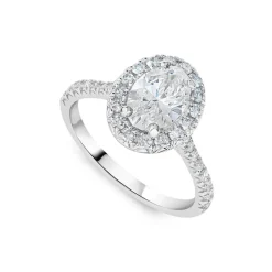 Born Platinum Lab Grown 1.61ct Oval Halo & Diamond Sides Ring