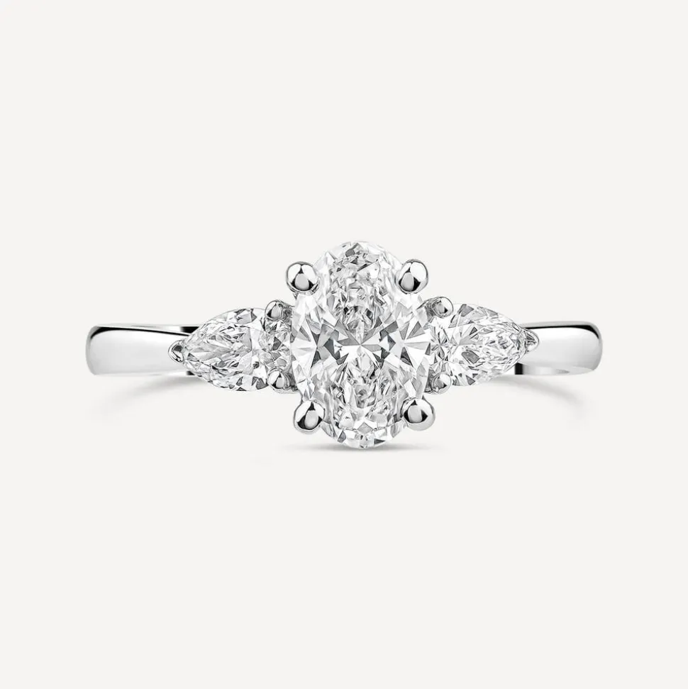 Born Platinum Lab Grown 1.40ct Oval & Pear Sides Diamond Ring