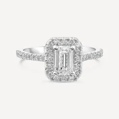 Born Platinum Lab Grown 1.40ct Emerald Cut Diamond Halo & Sides Ring